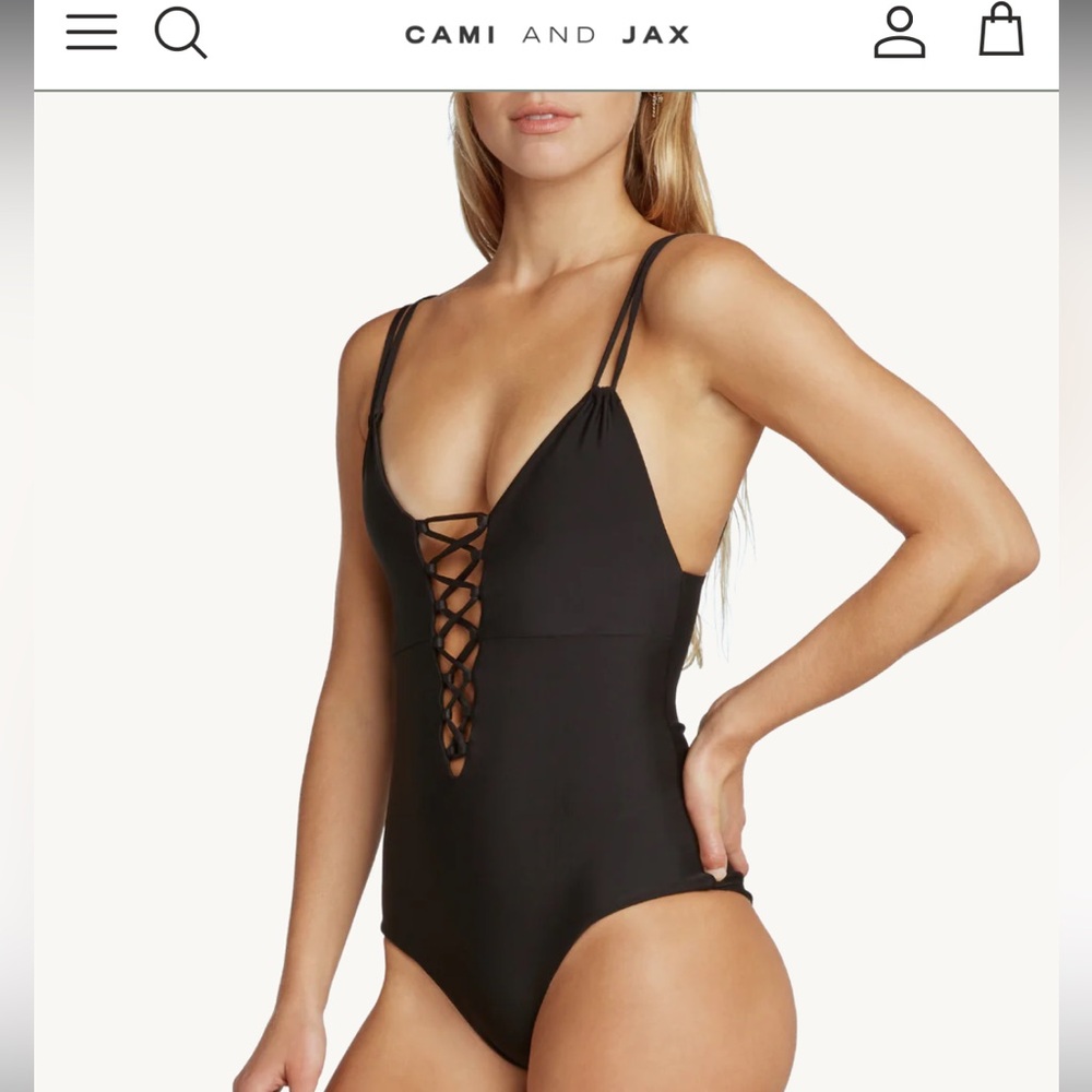 Cami and Jax Black Lace-Up One-Piece Swimsuit. Size M.